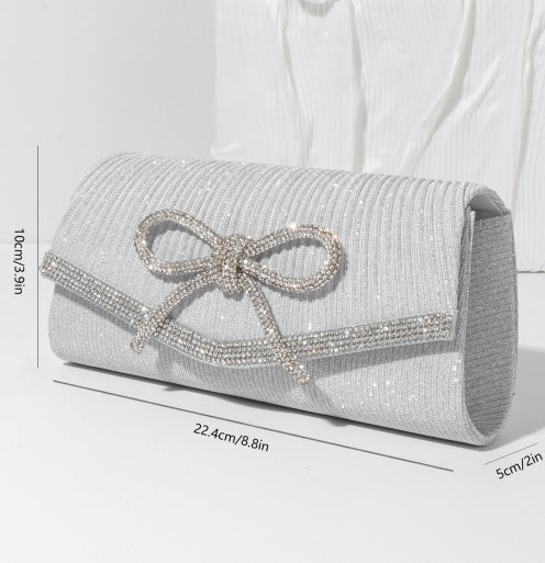 Fashion Sparkly Clutch Purse with Bow – Chic Evening & Cocktail Party Bag